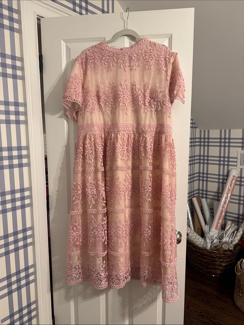 Women’s Pink Embroidered Lace midi Dress